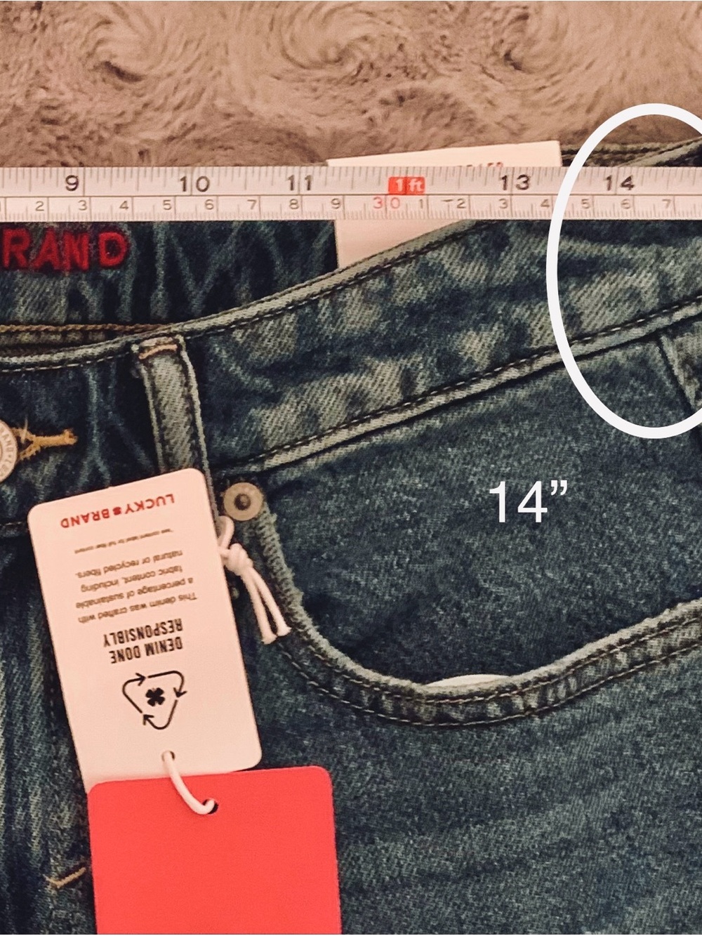 Lucky Brand Baggy Wide Leg Jeans with Laser Heart Motif β’ Size: 4/27 R β’ NWT - Picture 13 of 16